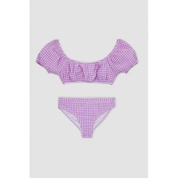 Costum de baie din doua piese cu imprimeu gingham de firma original