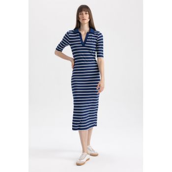 Rochie-tricou midi cu model in dungi