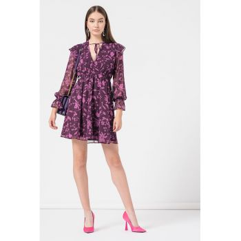 Rochie cu decolteu in V si model floral Miki la reducere