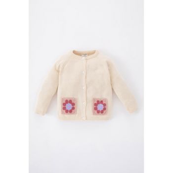 Cardigan cu maneci raglan si buzunare aplicate