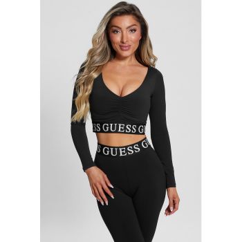 Bluza crop cu banda logo pentru fitness