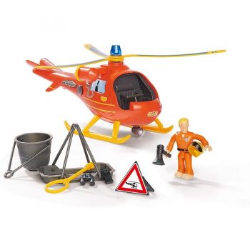 Jucarie Fireman Sam Helicopter Wallaby, Toy Vehicle (Orange/Yellow, Includes Figure)