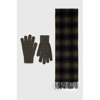 Barbour fular și mănuși Tartan Scarf & Glove Gift Set culoarea verde, cu model MGS0018