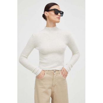 Drykorn pulover de lana femei, culoarea bej, cu turtleneck