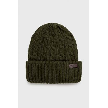 Barbour caciula culoarea verde, din tricot gros