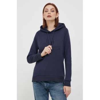 Gant bluza femei, culoarea albastru marin, cu glugă, neted