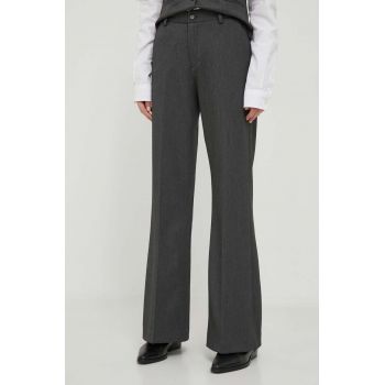 Mos Mosh pantaloni femei, culoarea gri, drept, high waist