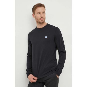 North Sails longsleeve din bumbac culoarea negru, neted