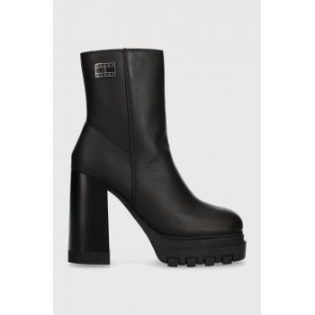 Tommy Jeans cizme de piele TJW HIGH HEEL ANKLE BOOT femei, culoarea negru, cu toc drept, EN0EN02256