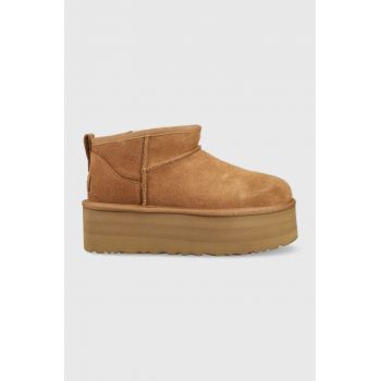 UGG cizme de zăpadă din piele întoarsă W Classic Ultra Mini Platform , culoarea maro