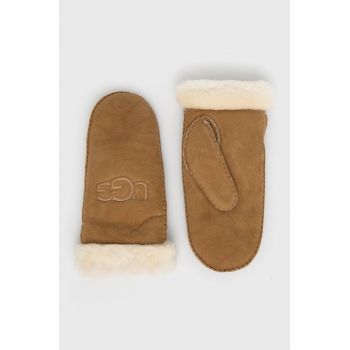 UGG mănuși din piele de caprioara femei, culoarea maro 20932-BLK