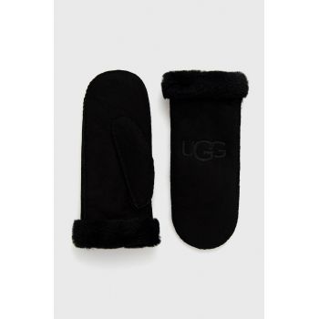 UGG mănuși din piele de caprioara femei, culoarea negru 20932-BLK