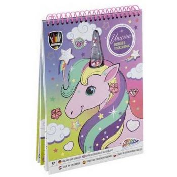 Carte de Colorat A4 cu Stickere Unicorn