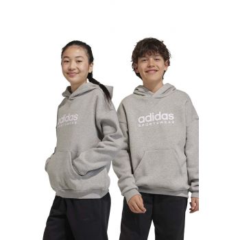 adidas bluza copii culoarea gri, cu glugă, cu imprimeu