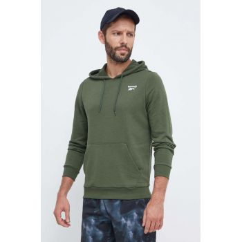 Reebok bluza barbati, culoarea verde, cu glugă, neted