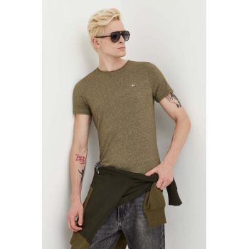 Tommy Jeans tricou bărbați, culoarea verde, melanj DM0DM09586