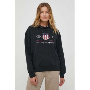 Gant bluza femei, culoarea negru, cu glugă, cu imprimeu