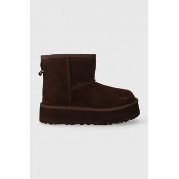 UGG cizme de zapada din piele intoarsa CLASSIC MINI PLATFORM culoarea maro