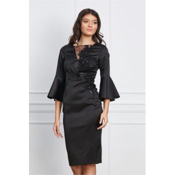 Rochie neagra cu broderie din margele si paiete