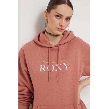 Roxy bluza femei, culoarea portocaliu, cu glugă, cu imprimeu