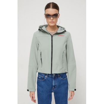 Superdry geaca femei, culoarea verde, de tranzitie