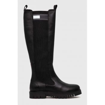 Tommy Jeans cizme TJW HIGH SHAFT BOOT femei, culoarea negru, cu toc plat, EN0EN02316