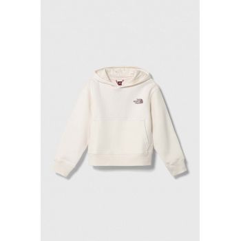 The North Face bluza copii G VERTICAL LINE HOODIE culoarea bej, cu glugă, cu imprimeu