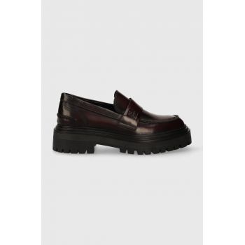 Marc O'Polo mocasini de piele femei, culoarea bordo, cu platforma, 30817213202135 MM2M3047