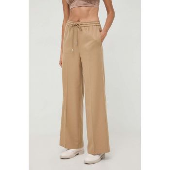 BOSS pantaloni femei, culoarea bej, drept, high waist