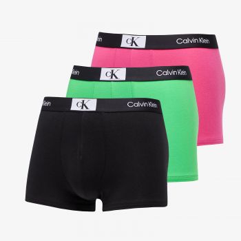 Calvin Klein 96 Cotton Stretch Trunk 3-Pack Island Green/ Black/ Fuschia Rose de firma originali
