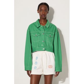 KSUBI geacă din denim Cropped femei, culoarea verde, de tranziție, oversized WPS23JK004-green