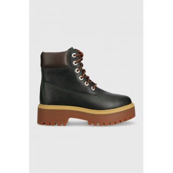 Timberland bocanci de piele Stone Street 6in WP femei, culoarea verde, cu toc plat, TB0A5RK1EA11