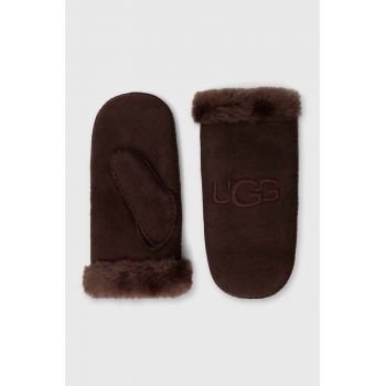 UGG manusi din piele de caprioara femei, culoarea maro 20932-BLK