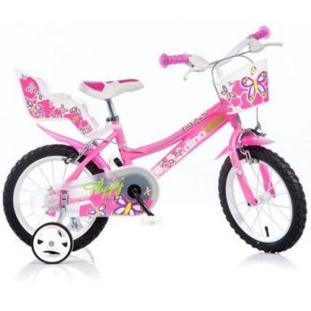 Bicicleta copii 4-6 ani, 16 inch, Pentru Fetite  Roz, Dino Bikes DN166RN