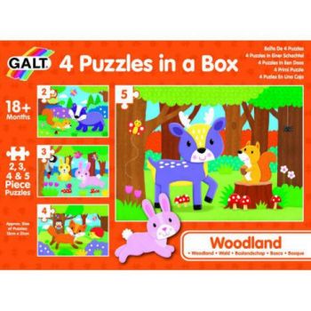 Set 4 puzzle-uri - animalute din padure (2, 3, 4, 5 piese)