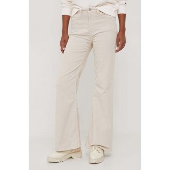 Pepe Jeans pantaloni de catifea cord culoarea bej, evazati, high waist