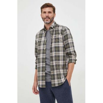 Barbour camasa din bumbac barbati, culoarea verde, cu guler button-down, slim