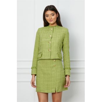 Fusta Moze verde scurta din tweed