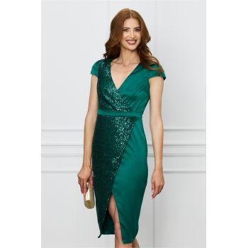 Rochie MBG verde din satin cu paiete