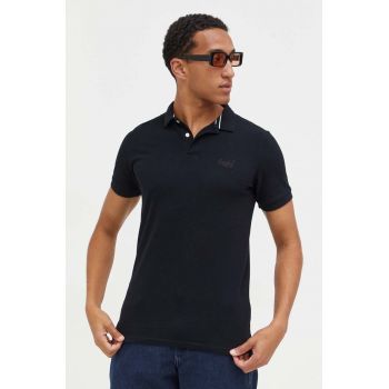 Superdry polo de bumbac culoarea negru, neted ieftin