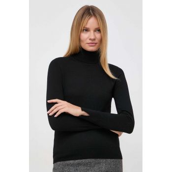 BOSS pulover de lana femei, culoarea negru, light, cu guler