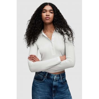 AllSaints longsleeve HALLIE femei, culoarea alb