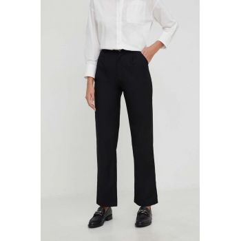 Answear Lab pantaloni femei, culoarea negru, drept, high waist
