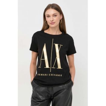 Armani Exchange tricou din bumbac culoarea negru