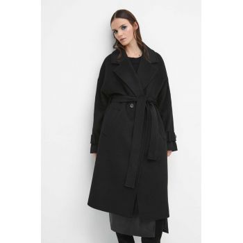 Medicine palton de lana culoarea negru, de tranzitie, oversize