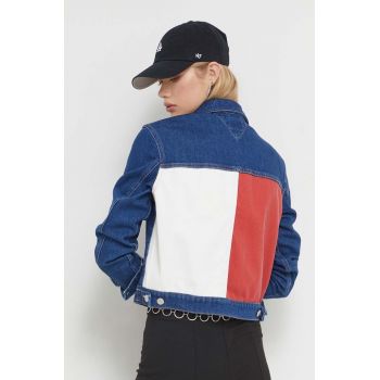 Tommy Jeans geacă din denim femei, culoarea bleumarin, de tranziție