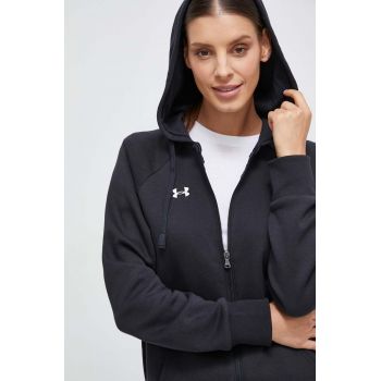 Under Armour bluza femei, culoarea negru, cu glugă, melanj