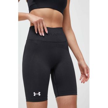 Under Armour pantaloni scurți de antrenament culoarea negru, neted, high waist ieftini