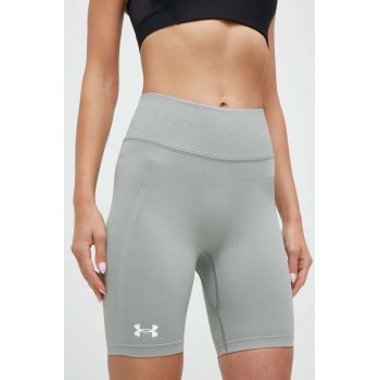 Under Armour pantaloni scurți de antrenament culoarea verde, neted, high waist