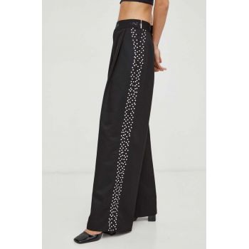 Stine Goya pantaloni din lana culoarea negru, lat, high waist